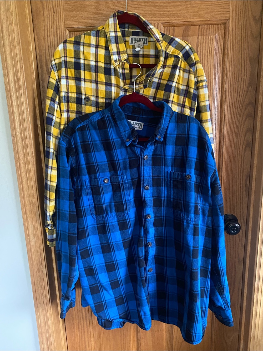 Duluth Trading Co Blue and Yellow Plaid Button-Down Shirts